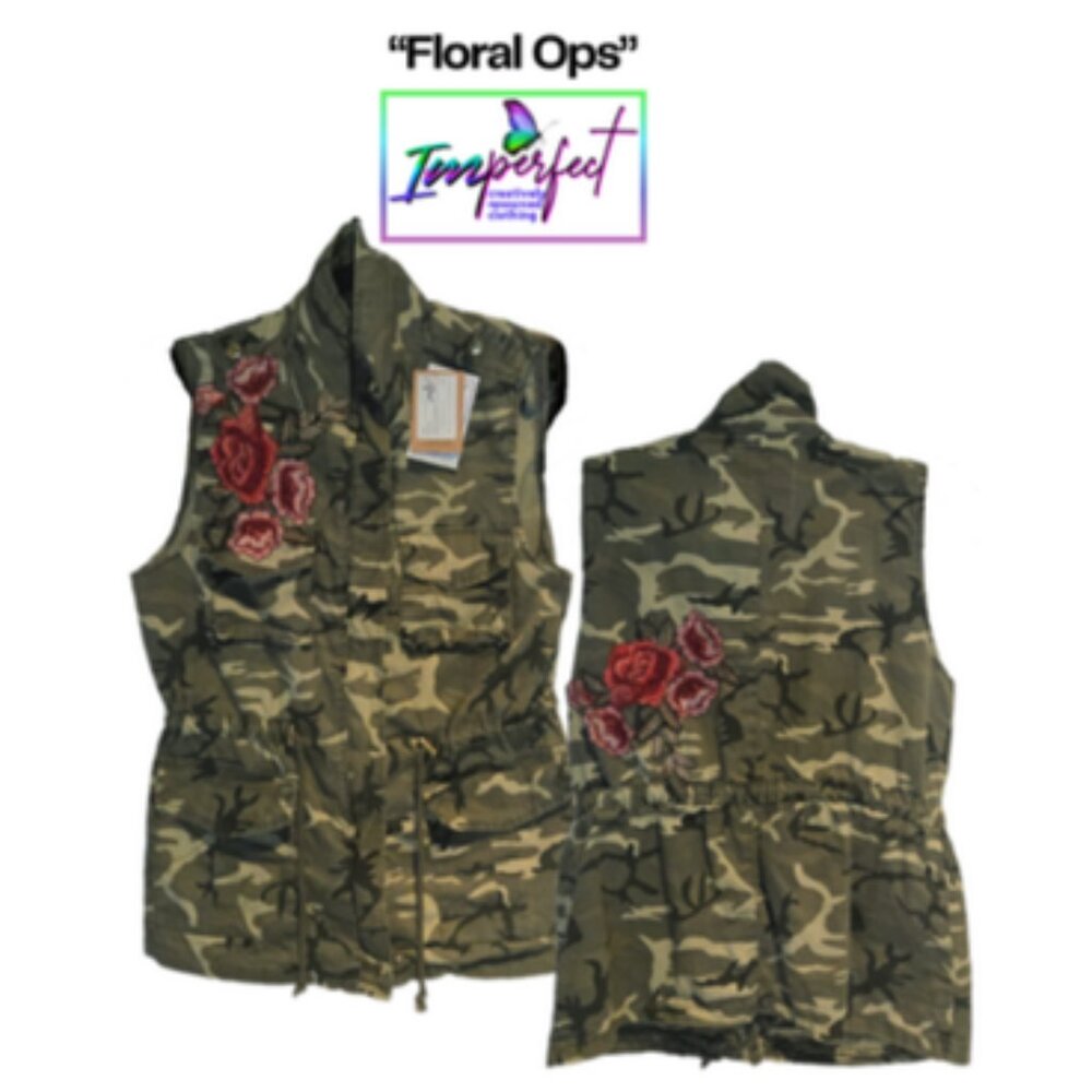 Upcycled camo lightweight vest with patches
